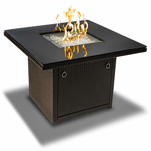 Propane Gas Outdoor Fire Pit Table With Arctic Ice Glass Rocks And Resin Wicker Panels