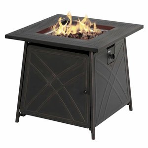 Outdoor Fire Table 28-Inch Black Square Table LP Gas 50,000 BTU Fire Pit