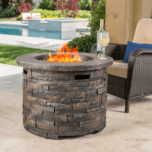 Stonecrest Patio Furniture Outdoor Propane (Gas) Fire Pit 40,000 BTU (Table)(Grey Stone/Round)