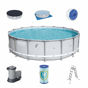 Bestway 18ft x 4.3 ft Power Reinforced Steel Frame Above Ground Swimming Pool Set