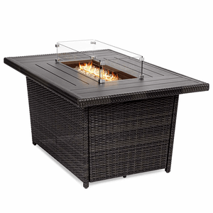 52-Inch Outdoor Wicker Propane Fire Pit Table With Glass Wind Guard, Tank Holder, Cover